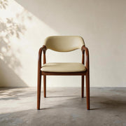 Modern Wood Dining Chair with Cream Upholstered Seat and Curved Arms 1 Piece